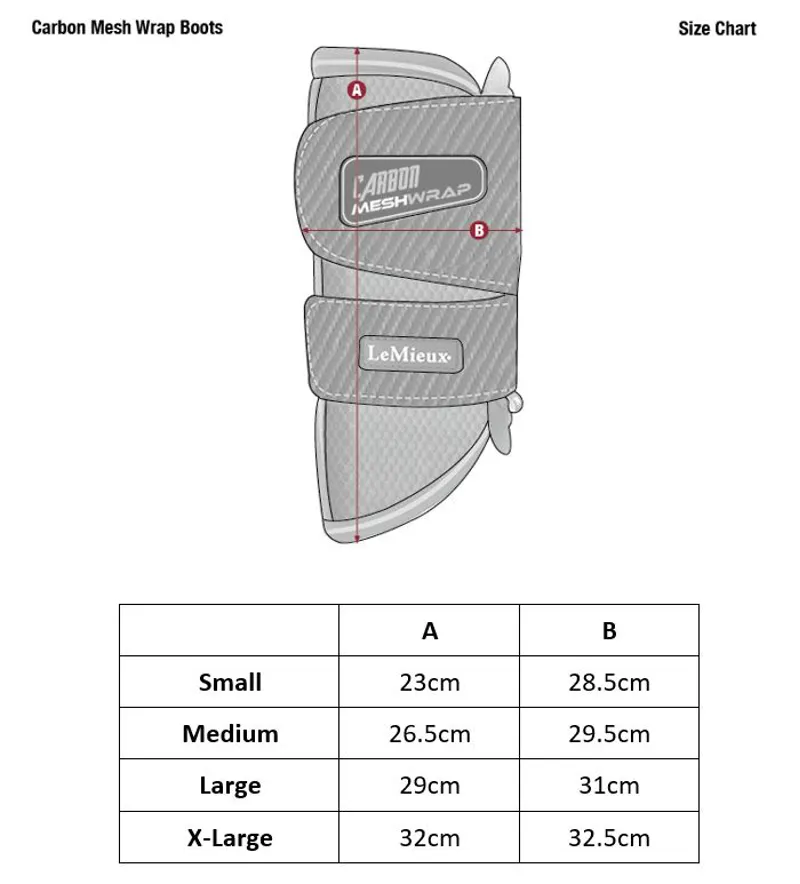 Carbon Mesh Wraps Size Chart